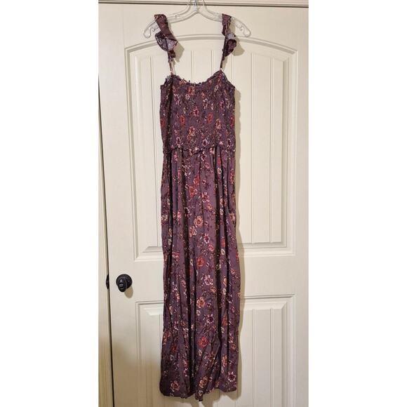 Charming Charlie Jumpsuit XL Wine Floral Boho Romance Front Slit Pant Romper - Picture 1 of 8